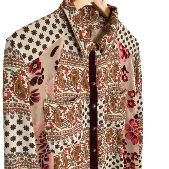 ARATTA Burnout Velvet Burnout Paisley Floral Boho Tunic Top M Sheer Mid Length - Picture 3 of 11